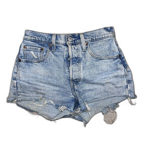 Rare Levi's Denim Shorts Distressed Wedgie Blank Tab Retro Style Button Fly 24"